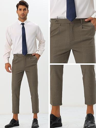 Lars Amadeus Checked Dress Pants for Men's Expandable Waist Pleated Formal Plaid Pants4
