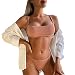 Maillots de Bain Femmes Bikini Couleur Unie rembourré côtelé Sexy Bikini Set pour Les Femmes Spaghetti Sangle col carré chaîne Bikini Ensemble Maillots de Bain(Caramel L)