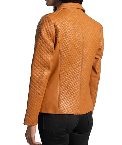Rauly Womens Quilted Front Lambskin Leather Blazer Women - Casual Coat Long Sleeves Suit Style Leather Jacket for Women4