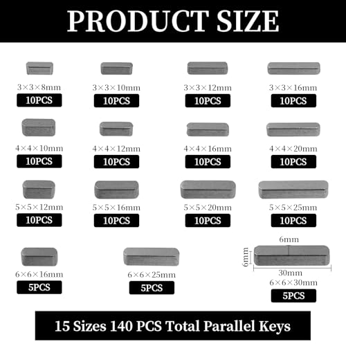 BuxiuGK 140 Stück Federschlüssel Sortiment mit Aufbewahrungsbox,15 Größen 3-4-5-6 mm Round Ended Kohlenstoffstahl Passfedern Stahl Passfeder Passfedersatz