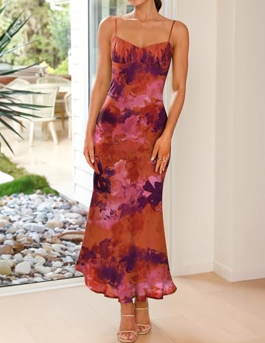 ZESICA Womens Summer Floral Spaghetti Straps Maxi Dress 2025 Sleeveless Square Neck Bodycon Beach Boho Long Dresses2