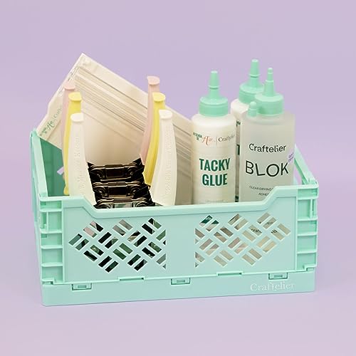 Image of Craftelier - Box for Organisation and Storage of Scrapbooking and Craft Materials | Foldable and Stackable Design | Large Size - Open Box Measures 24,5 x 18 x 10,8 cm - Colour Turquoise