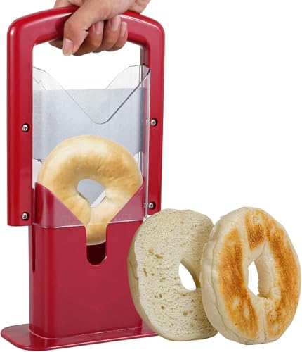 Bagel Slicer Non-Stick Bread Toast Blade Bagel Precision Cutter with Safety Shield and Safe Grip Multipurpose Safety Muffin Slicer for Bagels Toast Muffin Fruit and Vegetable(Red)