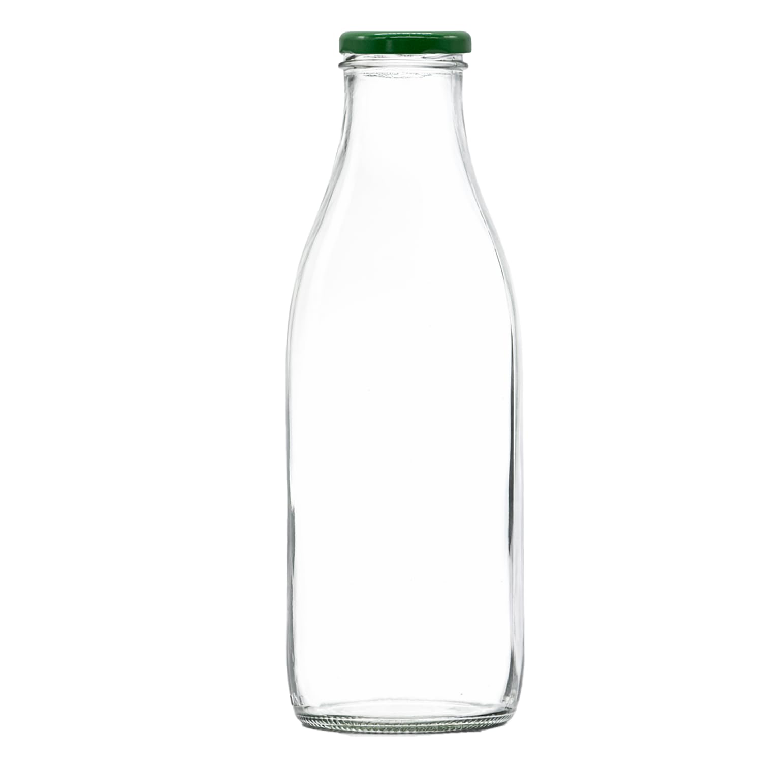 1 Litre Glass Bottles with Lids (Pack of 6) – Large Glass Drink Bottles for Juice, Milk, Water & Smoothies (6 x Green Lids)