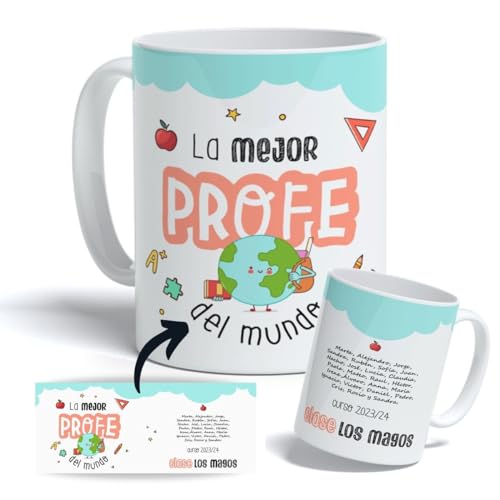 Deregaloos Taza Personalizada Con Nombre Para Profesores. Tazas De Desayuno Personalizada Profesores. Regalo Original Para Profes. Regalos Profes Navidad. Regalo Fin De Curso. La Mejor Profe.