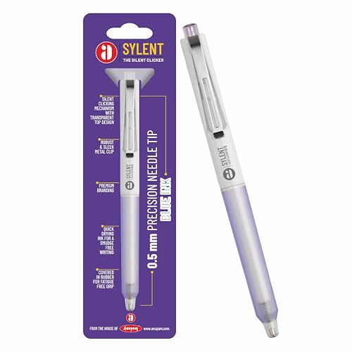 Image of Anupam Sylent Roller Gel Pen 0.5 mm, Waterproof Smooth Quick-Dry Dark Ink, Comfortable Grip Exam & Office Pen, Refillable (Multicolour Body BlueInk, Pack of 4)