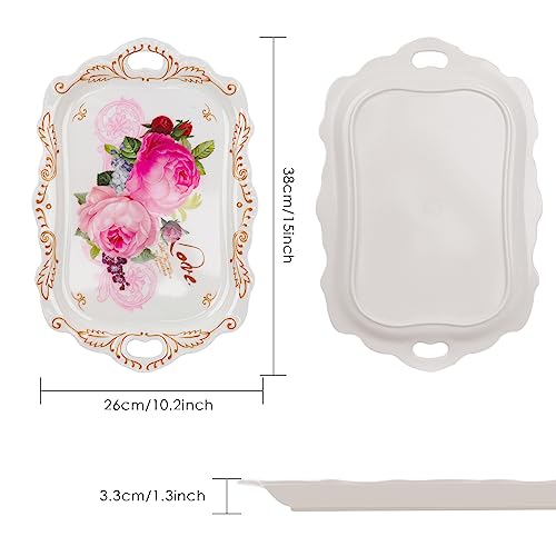 Melamine Serving Tray,Art Trays for Stylish Home Decor, Entertaining & Dining - Rectangular Appetizer Platter, Food Serving Tray with Handles, Lightweight,3 Pack (15 x 10.2 x 1.3 Inches)