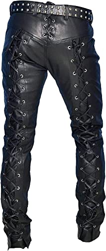Motorcycle Leather Pants Men - Black Premium Slim Fit Zipper Biker Fashion Traditional Cowboy Western Pants3
