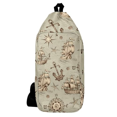 Sac à dos à bandoulière compact 16x36cm à motif bateau pirate imprimé