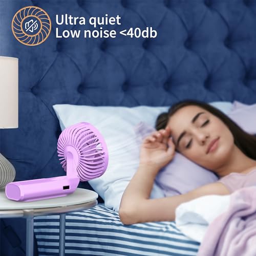 Portable Hand Fan, Mini Rechargeable Small Fan, 4000mAh Long-Lasting Battery Fan, 180° Foldable Table Fan, 6-Speed Quiet Fan with LCD Display, Lanyard Neck Fan for Travel, Makeup, Office (Lightpurple) 6 41YOOOrd9SL
