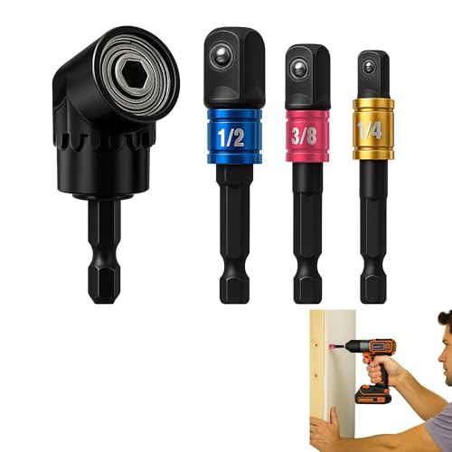 Adaptador Taladro Angular 105 Grados Y Juego De 3 Piezas Extensiones Vástago Hexagonal 1 4 3 8 1 2 Pulgada, Adaptador Puntas Destornillador Impacto Para Taladro Eléctrico Destornillador Manual Diy