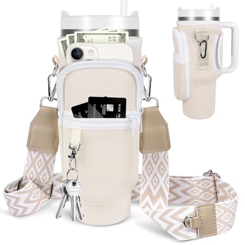 TITPOP Water Bottle Carrier Bag with Phone Pocket for Stanley Cup 40 oz Tumbler with Handle,Water Bottle Holder with Strap Adjustable Strap,Includes Card Holder and Keyring for Stanley Cup Accessories