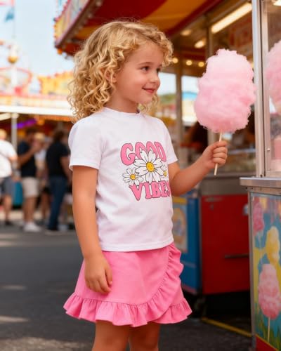 Image of Kids Toddler Girl Summer Clothes Letter Printed T-Shirt Top+ Floral Skirt 2pcs Girl's Skirt Set