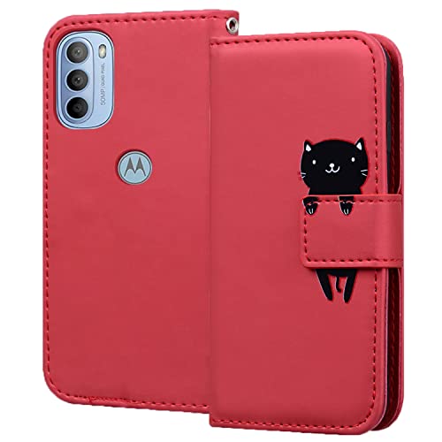 Motorola Moto G31 ケース手帳型 Motorola Moto G41 手帳型ケース Gedurya Moto G31 保護ケース 人気 動物 パターン Moto G41 多機能携帯保護カバー 便利なマグネット式 moto g31 ケース 肌感レザー 高質感 moto g41 ケース 落下防止TPU 全面保護 (Motorola Moto G31 / G41 6.4 インチ対応), 赤猫