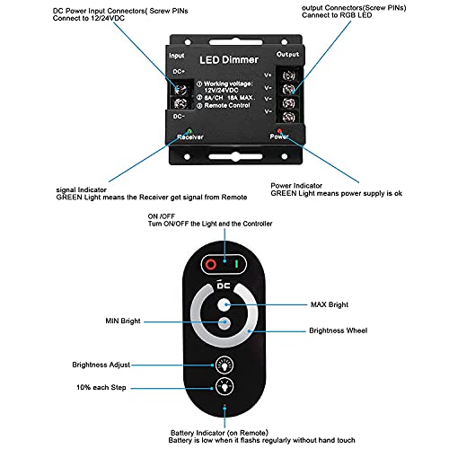 Dimmer Switch, Dc 12V-24V 18A Pwm Led Light Strip Dimmer With Dimmable Slide Remote Control, Adjust Brightness Dimmer Light Switch #TOP1
