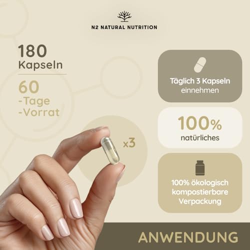 Multi Kollagen Kapseln Hochdosiert 1650mg Angereichert mit Vitamin C. Hydrolysierte Collagen Peptide Typ I, II, III, V, X. 180 Kapseln. Für Haut, Haare, Knochen & Gelenke. N2 Natural Nutrition