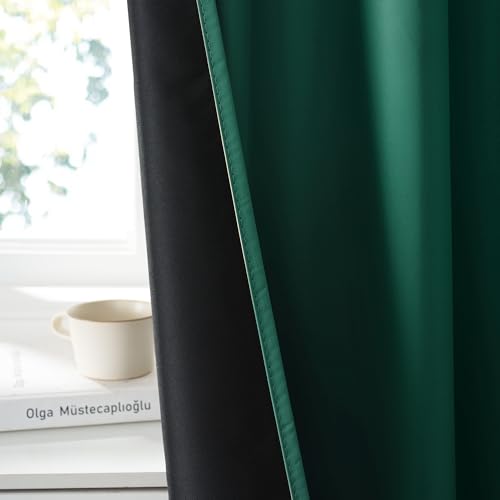 Image of RYB HOME 100% Blackout Short Curtains for Small Window, Thermal Insulated Noise Reducing Back Tab Curtains for Nursery Bathroom Basement, 34 inches Wide by 45 inches Long, Dark Green