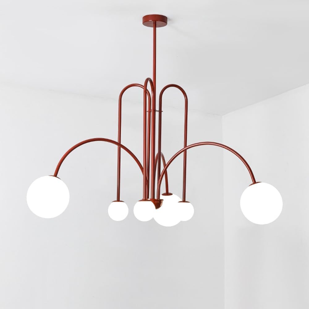 Suspension 6 lumières rouge pour sublimer l'ambiance de votre salle à manger moderne