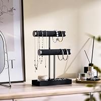 Josmimic Schmuck Organizer mit 2 Ebenen - Schwarz Schmuckständer Armbänder, Abnehmbarer T-Steg Schmuck Ständer, Samt-Armbandhalter, Schmuckhalter für Armband, Halskette, Uhren, Ringe – Ansicht 3