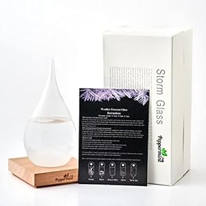 Peppermint Cafe The Original Storm Glass Weather Station – unique water drop crystal glass shape and wooden base make a…