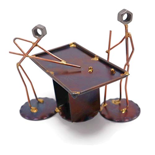 Pool Table w/2 Players Collectible Handmade Metal Art Figurine, Desk Accessories, Trophy, Boss Gift, Office Décor, Sports
