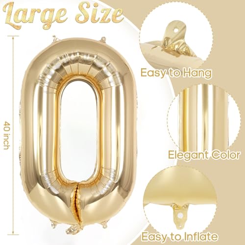 Image of Champagne Gold Large Number 0 Balloon, 40 Inch Light Gold Foil Helium Number Balloons, Giant Mylar Number 0 Balloons for Birthday Party Anniversary Decorations