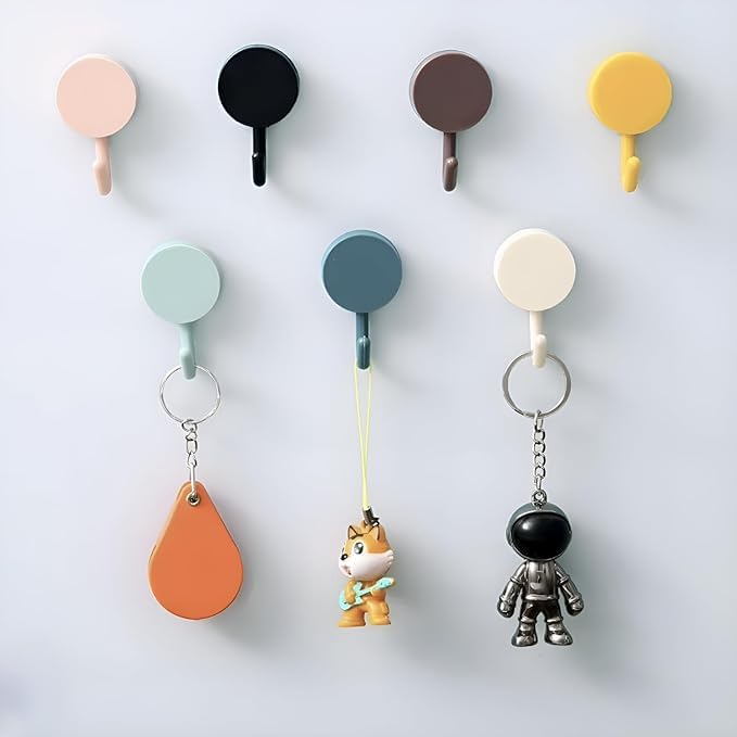 Multicolor Round Self-Adhesive Wall Hooks | Decorative Heavy-Duty Plastic Hooks for Keys, Kitchen & Bathroom | Cute No-Drill Hooks for Kids' Rooms & Home Organization. (Pack of 10)-picture-16