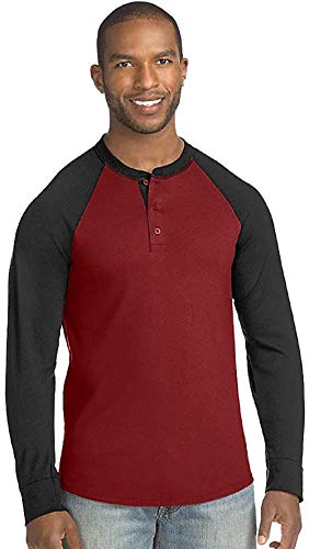 Henley X-Temp à manches longues bicolore de style raglan pour homme en couleur rouge brique et gris XL