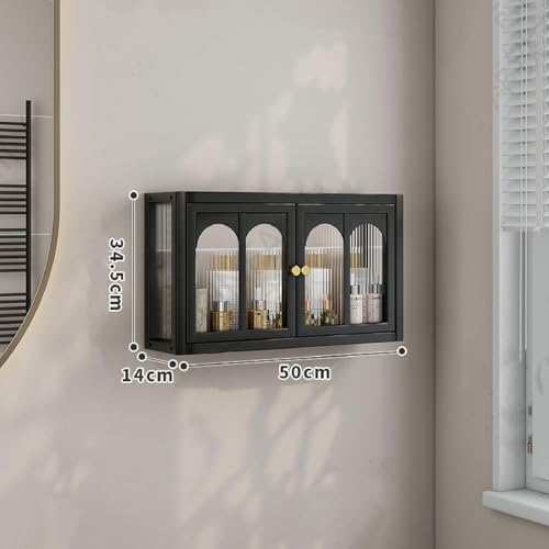 Image of CBEX Modern Glass-Door Wall Cabinet with Medicine Cabinet,Wall Mounted Display Cabinet, Wall Cabinet Over Toilet, Detachable Shelves for Office, Dining Room,Living Room ((34 X 14 X 50 Cm))