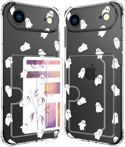 Étui téléphone 17 Air avec porte-cartes transparent protégeant des chocs au design kawaii