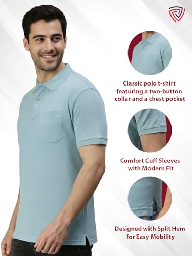Image of Lux Cozi Men's T-Shirt with Chest Pocket | Polo T-Shirt for Man | Plain Casual Stylish | Half Sleeve| Cotton Blend Collar Polo T-Shirts for Men