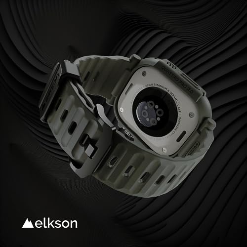 Image of elkson Made for Apple Watch Ultra 3 2 1 Band case 49mm Screen Protector Tempered Glass, Quattro Pro Series Rugged for iWatch Bumper Strap, Military Grade Durable Protective Cover, Shockproof, Green