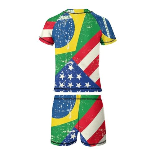 Brazil and USA FlagChildren's Casual Swimsuit Set - Simple and Versatile9-11Y（140cm）3