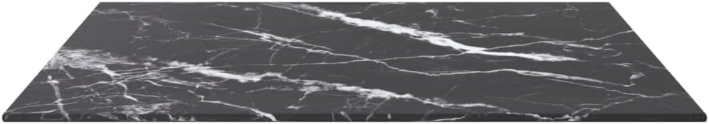 vidaXL 23.6" x 23.6" Black Tempered Glass Table Top with Marble Design - Durable Square Glass Piece for Dining and Coffee Tables