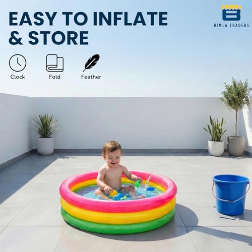 Image of Btag Premium Inflatable Family Swimming Pool for Kids & Adults | Extra-Large 24x6 inch 2 Feet 3-Layer Striped Bath Tub Without Pump for Home & Outdoor Use