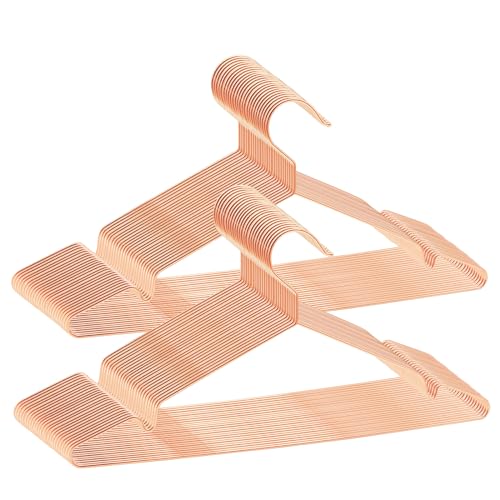 ABHENG 50 Stück Kleiderbügel aus Metall, platzsparend Edelstahl Kleiderstange, rostbeständig, für Shirts, Hemden, Kleider, Tops, 42B x 21H cm,Roségold,AIY0350R