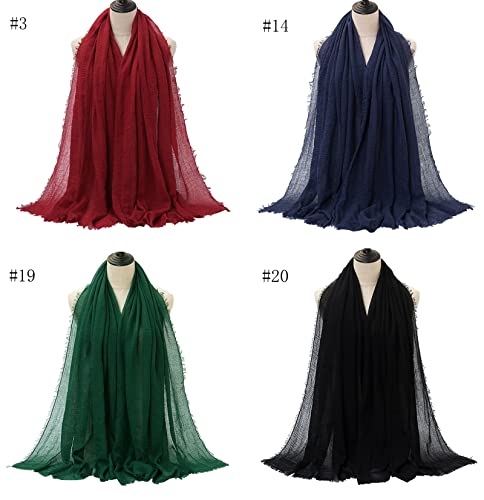 QYMY 4pcs Set Hijab Muslim Head Scarf Solid Color Long Scarf Wrap Scarves Cotton Scarf for Women Fashion L70.7”xW35.4” QY414 (Black+Red+Navy blue+Dark green(4pcs set）),Medium3
