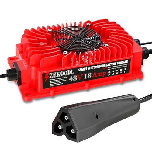 Zekoodl 1200W 48V 18A 18 Amp 48 Volt Golf Cart Battery Charger For Ezgo Rxv & Txt Triangular Plug，Replace Ezgo Charger 48 Volt，3-6H Full Charge Portable Golf Cart Charger cover
