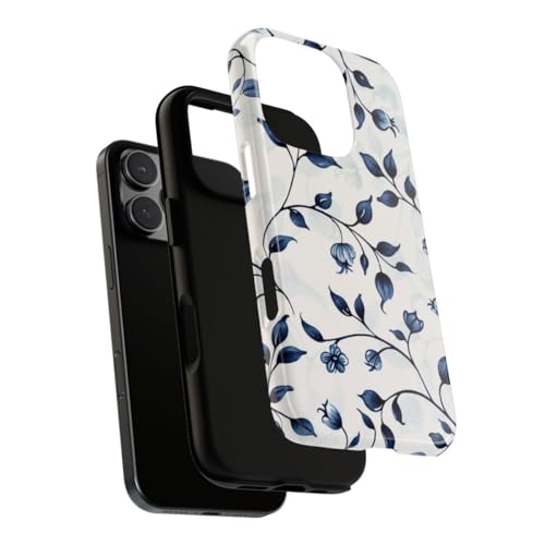 Coque rigide anti-rayures motif floral bleu vigne iPhone 16 Pro