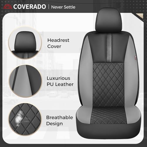 Image of Coverado Car Seat Covers Full Set, Automotive Leather Seat Covers for Car,Universal Fit Front Back Seat Cover, Non-Slip Waterproof Breathable Car Seat Protector