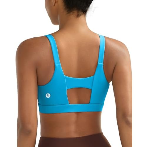 RUNNING GIRL Sports Bra for Women High Support, Molded Cup High Impact Sports Bras with Sewn in Pads A-blue X-Large