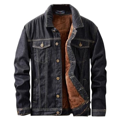 ebossy Men's Sherpa Denim Trucker Jacket Thermal Fleece Lined Jean Jacket