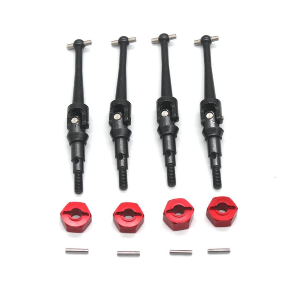 RWLZLB F/R Metal Steel Drive Shaft?Hex Wheel Hubs Hex Adapter for Hyper Go H16BM 1/16 RC Car Parts, Dog Bone CVD Upgrade Parts for MJX H16GT H16DR H16PL RC Car (Black Drive Shaft?red Coupler)