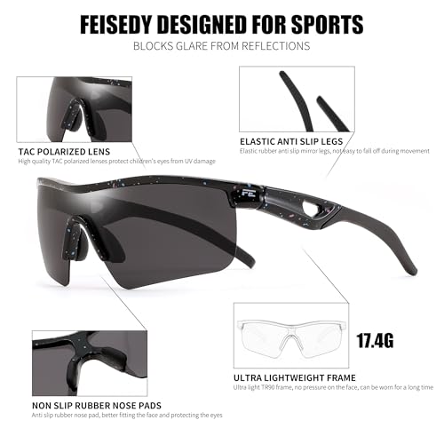 Image of FEISEDY Kids Polarized Sports Sunglasses, TR90 UV400 Baseball Cycling