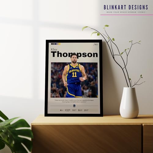 Image of BLINKART Klay Thompson | Nba Basketball Player | Synthetic Wood Photo Framed Wall Hanging Poster For Room & Office Bedroom Living Boys And Girl Room Home Wall Hanging | 12x18 Inches