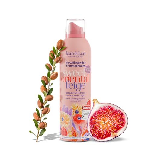 Jean & Len Verwöhnender Traumschaum Arganöl & Feige, Gel-to-Mousse Technologie, mit Vitamin E und pflanzlichem Glycerin, Duschschaum, ohne Parabene & Silikone, 200 ml