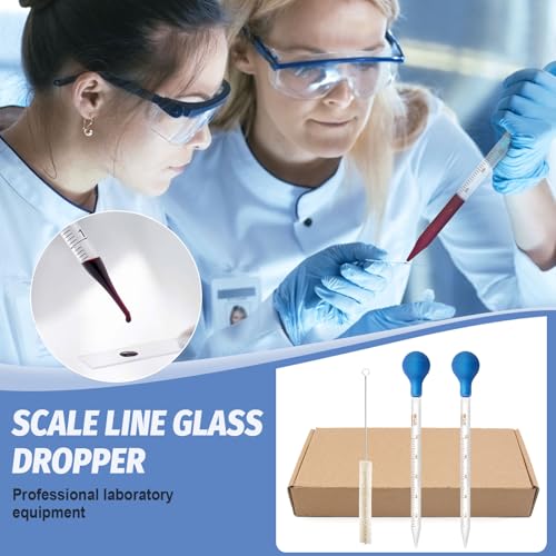 Glaspipette Pipette 10ml,2 Stück Glas Pipetten,Transfer Pipette,10ml Tropfpipette Flüssigkeiten Messpipette,Pipette Groß mit Gummi-pipettierball x 2 + Reinigungsbürste x 1