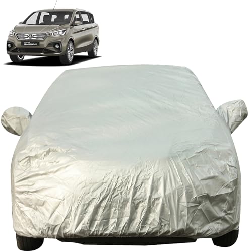 Image of Autofact Waterproof Premium Silver Matty Triple Stitched Car Body Cover with Mirror Pocket for Toyota Rumion
