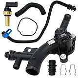 Plastic Engine Coolant Housing Replacement Kit Water Outlet with Sensor with Rubber Hose Compatible with Chevy Cruze, Sonic, Trax and Buick Encore 1.4L | Replace# 25193922, 902-846