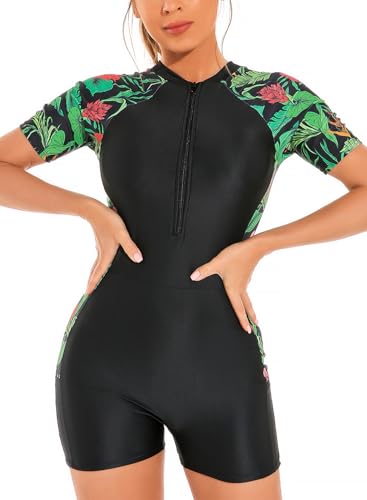 Rashguard manches courtes SHEKINI maillot une pièce avec zip avant